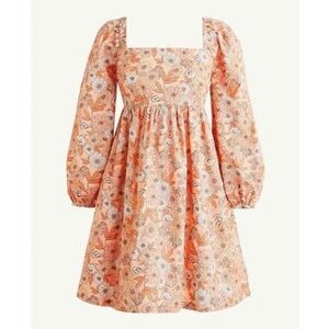 J. Crew Peach Floral Square-Neck Puff-Sleeve Dress